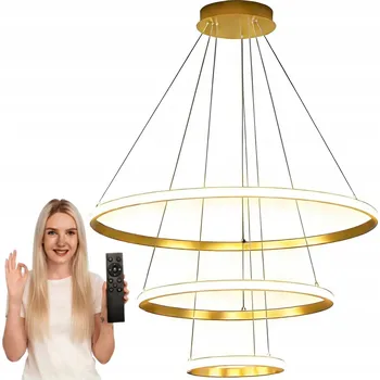 STROPNÍ SVÍTIDLO 3 KROUŽKY zlatá závěsná LED LUSTR + DÁLKOVÝ OVLADAČ 85W 20/40/60 cm