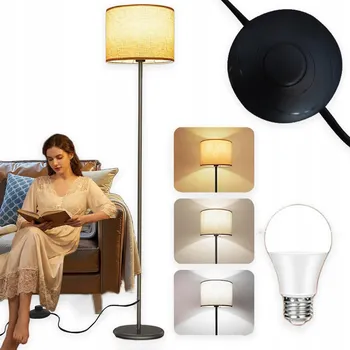 Stojací lampa STOJACÍ LAMPA PODLAHOVÁ LAMPA SE ŽÁROVKOU E27 NOČNÍ LAMPA LNĚNÉ STÍNIDLO 156 cm