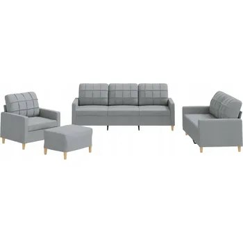 Pohovka Odpočinková souprava světle šedá: křeslo, 2místná pohovka, 3místná pohovka, podnožka