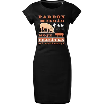 Dámské šaty Bavlněné letní šaty Nemám čas prasátka Velikost: 2XL, Barva: Černá