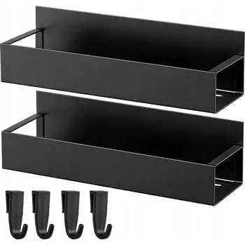 police Magnetická police na lednici, sada 2 kusů, černý organizér + háčky