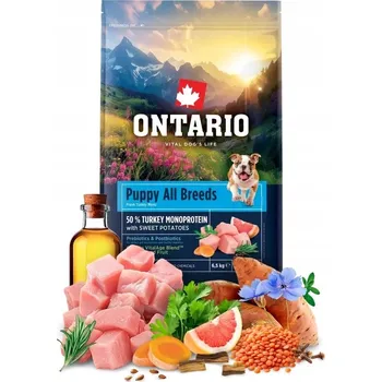 Krmivo pro psa ONTARIO 6,5kg Krmivo pro štěňata s jedním zdrojem bílkovin - krůta a batáty