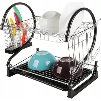 Odkapávač na nádobí Černý chromovaný odkapávač na nádobí 52 cm dvoupatrový odkapávač na kuchyňskou linku