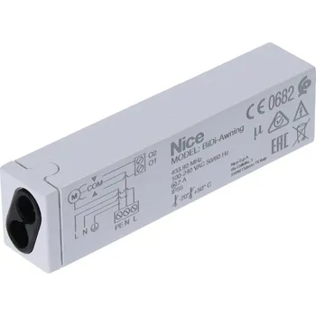 Pohon brány řídící jednotka Nice Bidi-Awning pro rolety a markýzy - řídící jednotka pro trubkové motory, 230V / 500W, přijímač 433,92 MHz, IP20, rozměr 98 x 26 x 20 mm, systém chytrá domácnost