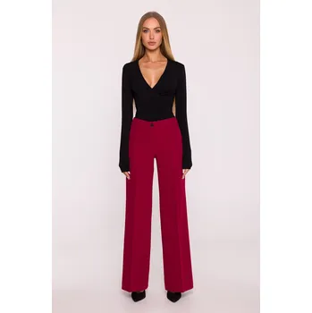 Dámské kalhoty DÁMSKÉ ELEGANTNÍ KALHOTY DLOUHÉ ŠIROKÉ KOSTÝMOVÉ BORDOVÉ 36 S