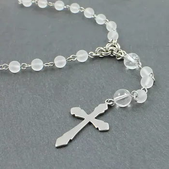 Náhrdelník Růženec z chirurgické oceli a křišťálu