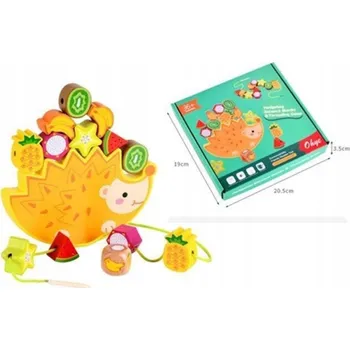 Dřevěná hračka Balancující ježek s ovocem - hračka, navlékání, skládačka