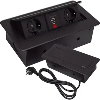 Vestavná výklopná zásuvka 2x 220V + 2x USB – černá