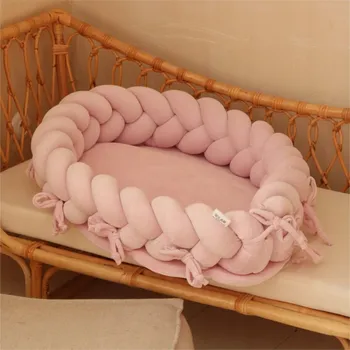 Hnízdečko pro miminko HNÍZDEČKO PRO MIMINKO CHRÁNIČ DO POSTÝLKY cop zavinovačka VELUR pudrová růžová