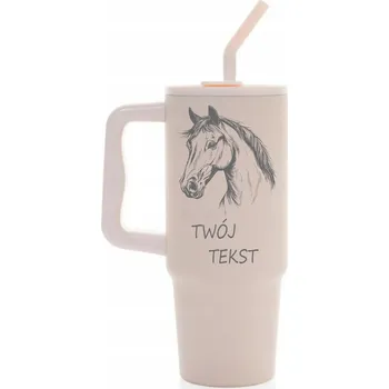 Termohrnek Termohrnek 900 ml KŮŇ personalizace dárek k Vánocům růžový brčko