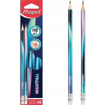 Grafitová tužka ŠKOLNÍ TUŽKA S GUMOU NIGHTFALL HB 6 KUSŮ MAPED LUX - VÝBORNÁ