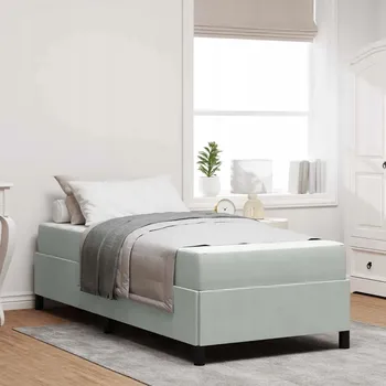 Postel Rámeček postele Světle šedý, šedý a bílý 100 x 200 cm Samet