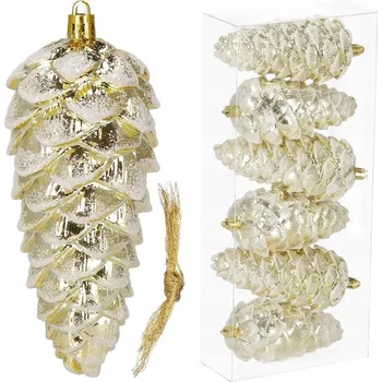 Vánoční dekorace ŠIŠKY VÁNOČNÍ BAŇKY , NEROZBIJÍCÍ PŘÍVĚSKY, ZLATÉ TŘPYTKY, SADA 6 Ks