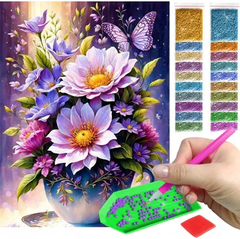 Obraz DIAMANTOVÁ VÝŠIVKA / DIAMANTOVÁ MOZAIKA KVĚTINY - ČTVERCOVÉ DIAMANTY