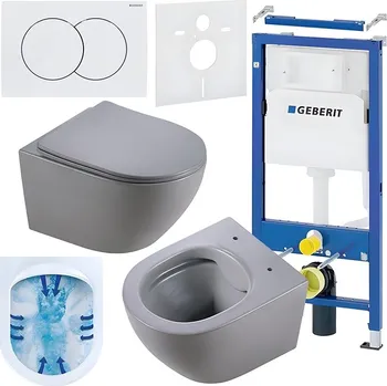 Klozet BPS-koupelny Podomítkový modul Geberit DuoFix s WC mísou MU-MTGR-RIM-03 + ovládací tlačítko Delta 01 bílá