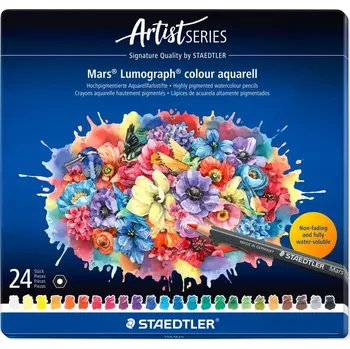 Pastelka STAEDTLER Mars Lumograph 104 akvarelové pastelky 24 barev, šestihranné, kovová krabička