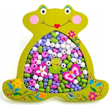 Dřevěná hračka Dřevěné korálky 4 v krabičce se Žabičkou