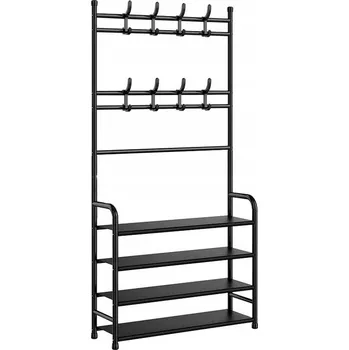 Věšák Stojan 2v1 na bundy, kabáty a boty, věšák na oblečení se 4 policemi na věci