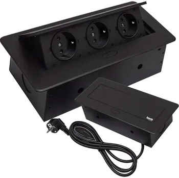 Vestavná výklopná zásuvka 3× 220 V – černá