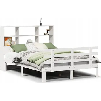 Postel Postel s regálem z masivního borovicového dřeva, bílá, 228,5 x 126 x 110 cm