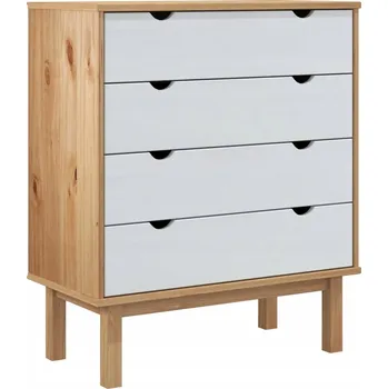 Komoda Komoda OTTA z masivního borovicového dřeva, hnědo-bílá, 76,5x39,5x90 cm, 4 zásuvky