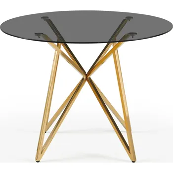 Jídelní stůl Jídelní Stůl Kulatý Tvrzené Sklo Zlaté Nohy z Nerezové Oceli 100cm