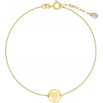 Náramek Dámský zlatý náramek 585 řetízek se srdíčkem v kruhu 14K celebritka