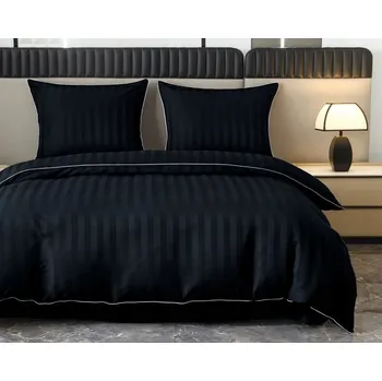 Povlečení Povlečení 160x200 černé Damašek pruhy s lemováním klasická silná