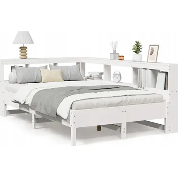 Postel Postel s regálem z masivního borovicového dřeva, bílá, 218,5 x 138,5 x 80 cm