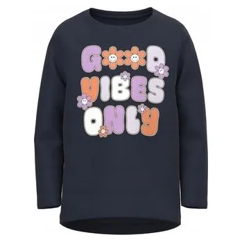 Dívčí tričko Name it dětské tričko s dlouhým rukávem bavlna modré, velikost 98