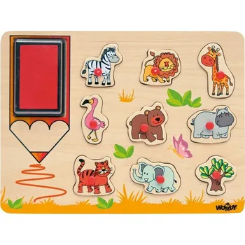 Dřevěná hračka Razítka a puzzle 2 v 1 Safari