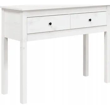 Konferenční stolek Konzolový stolek z masivního borovicového dřeva, 2 zásuvky, bílý, 100x35x75 cm