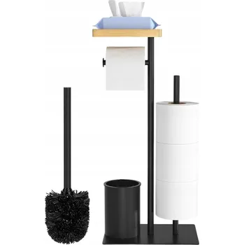 Koupelnový stojan z oceli s poličkou, 2 držáky na toaletní papír a WC štětka