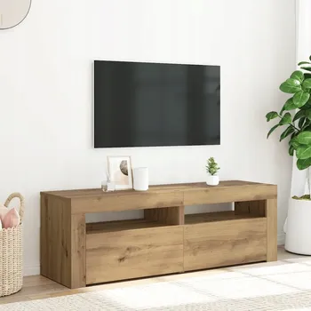 Televizní stolek TV stolek s LED osvětlením, dub artisan, 120x35x40 cm