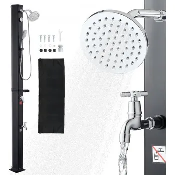 Zahradní sprcha Solární sprcha VEVOR 40L, výška sprchové hlavice 205 cm, venkovní sprcha, s ruční a nožní baterií, nastavení teplé a studené vody, volně stojící pro zahradní bazén a plážový bazén, černá