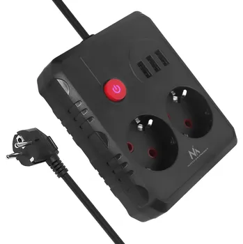Napájecí kabel Napájecí lišta Maclean, prodlužovací kabel 2 zásuvky + 3xUSB, 110-240V AC 50/60Hz, 2,1A max. 2500W, 3 m, černá, MCE388 B