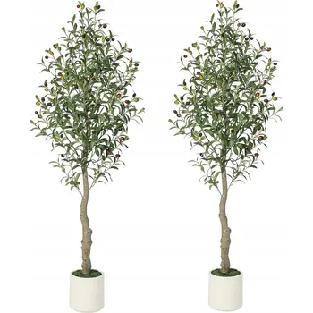 umělá květina 2 kusy Olivovník, umělé rostliny, 150 cm, s bílým květináčem, do interiéru
