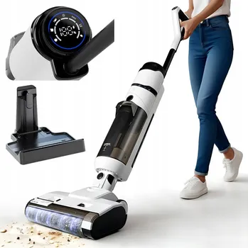 Vysavač Bezdrátový ruční tyčový vysavač 2v1, bílý, pro domácnost, s detekcí a LED osvětlením