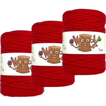 Příze 3x Woody 5 mm – Červená (100m)