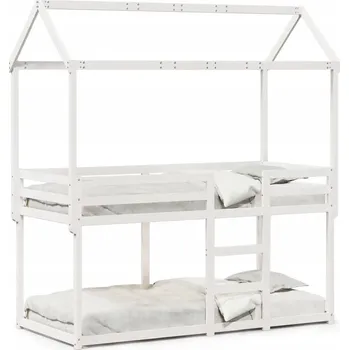 Dětská postel Patrová dětská postel s domečkem, bílá, 205,5 x 95,5 x 112 cm