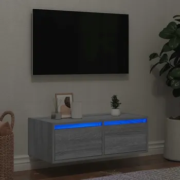 Televizní stolek TV stolek s LED osvětlením, šedý dub sonoma, 75x35,5x25 cm