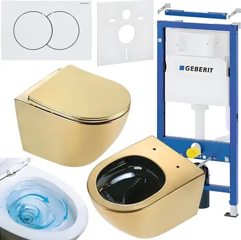 Klozet BPS-koupelny Podomítkový modul Geberit DuoFix s WC mísou FW-GL-BL-TR-03 + ovládací tlačítko Delta 01 bílá