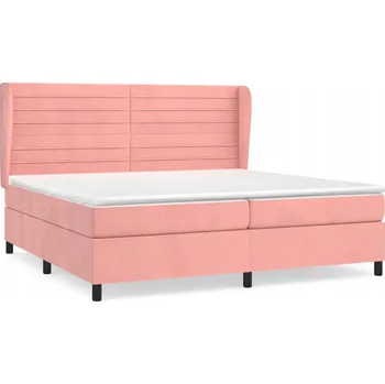Postel Kontinentální postel z růžového sametu 203 x 203 x 118/128 cm, 2 matrace 10 cm