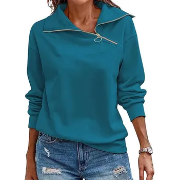 Dámská mikina Dámská módní mikina se zipem s výstřihem do V, dlouhý rukáv, námořnická modrá L