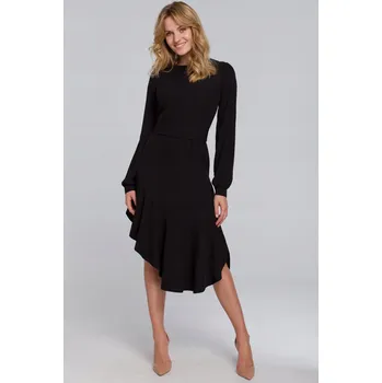Dámské šaty VÝPRODEJ ŠATY ELEGANTNÍ VEČERNÍ ASYMETRICKÉ S VOLÁNEM ČERNÉ 42 XL