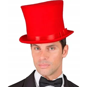 Karnevalový kostým ČERVENÝ VYSOKÝ CYLINDER POKRYVKA HLAVY DOPLŇKY KARNEVAL KOSTÝM