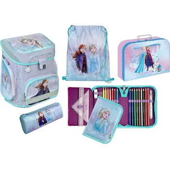 Školní sada Frozen Ledové království set 6 ks batoh, sáček, penál, etue, přívěšek, kufr