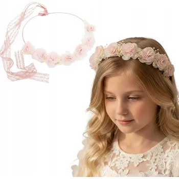 Čelenka Dívčí věneček růžový jemné květy krajková stuha