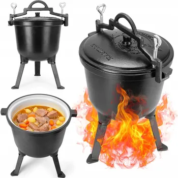 Hrnec MYSLIVECKÝ SMALTOVANÝ LITINOVÝ KOTLÍK S TROJNOŽKOU NA OHEŇ 15L KAMILLE