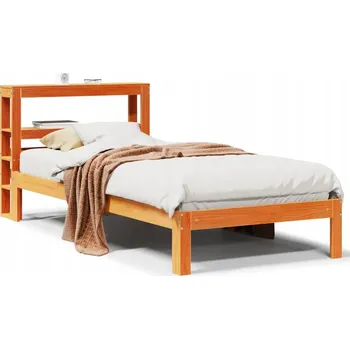 Postel Rám postele s policemi, masivní borové dřevo, voskovaná hnědá, 222,5x106x82 cm